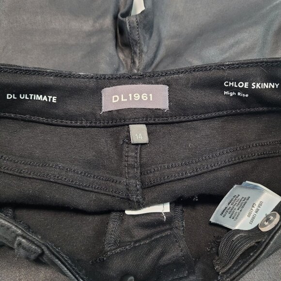 DL1961 Black Coated Chloe Skinny High Rise DL Ultimate Skinny Pants 14 (24x28) - Picture 3 of 15